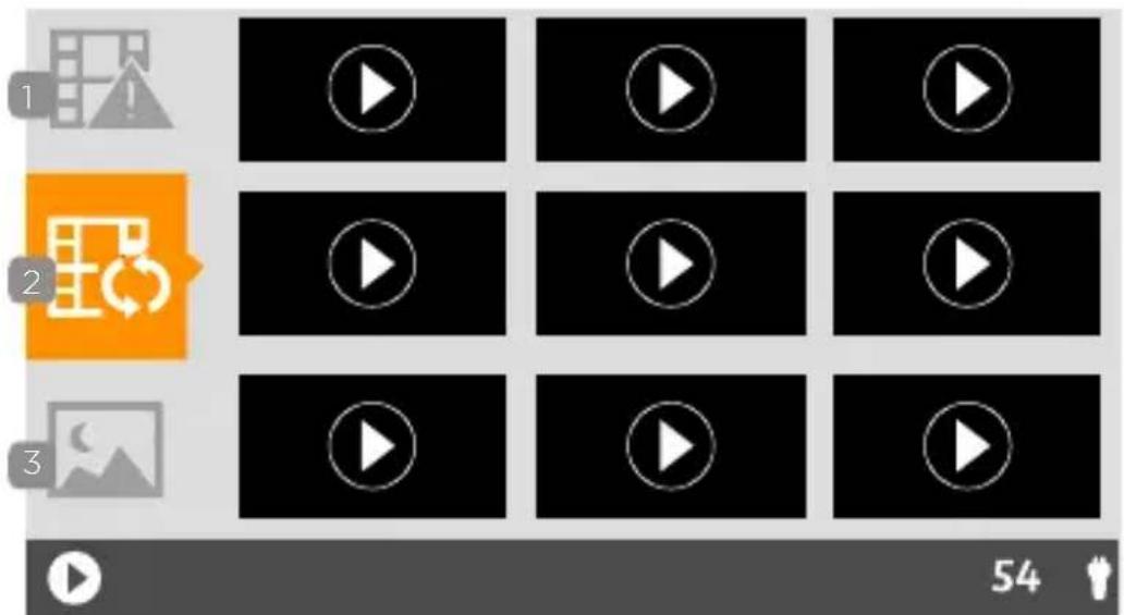 Screenshot of a media player interface with numbered UI elements and play button icons