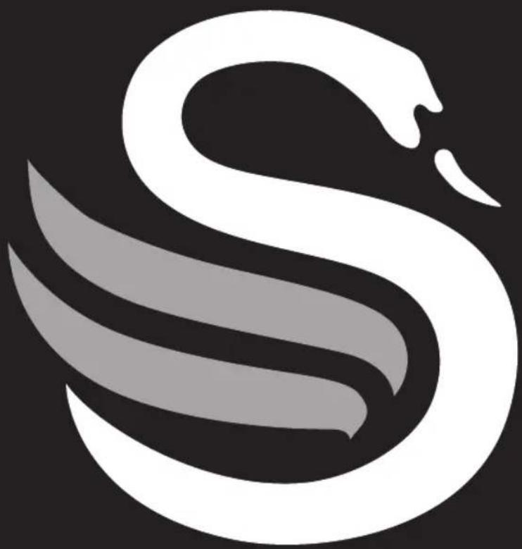 Stylized white and gray swan logo design on black background (no text or symbols)