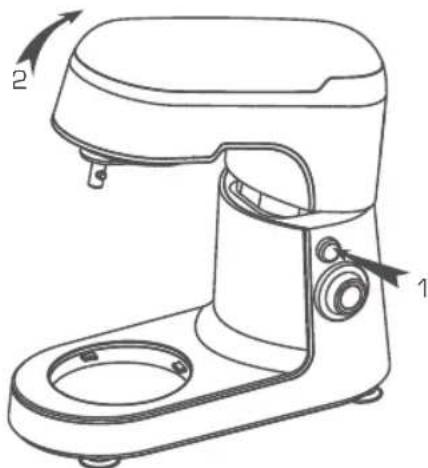 Line drawing of a kitchen mixer with labeled parts (1 and 2), no text or symbols present.