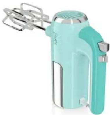 Illustration of a modern electric mixer with a coiled handle (no text or symbols visible)