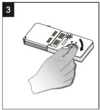 Illustration of a hand pressing down on a rectangular object with a curved arrow (no text or symbols)