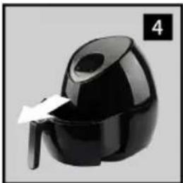 Black frying pan with a white arrow indicating airflow direction (no text or symbols)