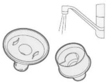 Line drawings of a bathroom sink and two washers with no text or symbols