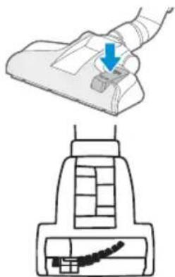 Illustration of a hand pressing down on a small device with a blue arrow, alongside a close-up of the device's interior structure (no text or symbols)