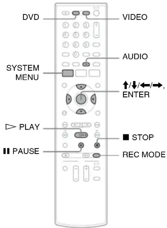 DVD VIDEO SYSTEM MENU AUDIO ↑/↓/←/→, ENTER PLAY ■ STOP ■ PAUSE REC MODE