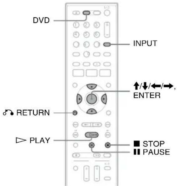 DVD INPUT ↑/↓/←/→, ENTER RETURN PLAY ■ STOP ■ PAUSE