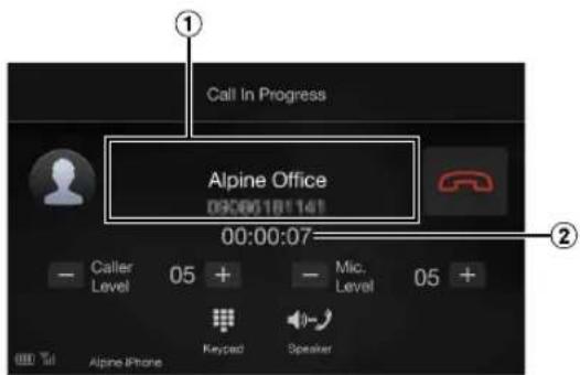 Call In Progress Alpine Office 09:00:18:14:1 00:00:07 Caller Level 05 + Mic. Level 05 + Alpine iPhone Keypad Speaker