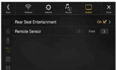 Back Wireless General Source System Close Rear Seat Entertainment On ✓ > Remote Sensor Front >