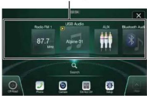 02:04 Radio FM 1 USB Audio 87.7 MHz Alpine 01 AUDIO Bluetooth Audi Search Off Read Phone Camera Est Audio Setup