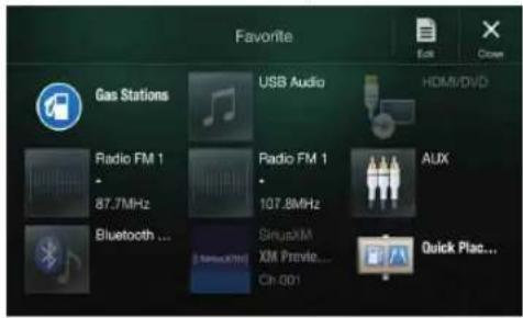 Favorite Gas Stations USB Audio HDMI/DVD Radio FM 1 87.7MHz Radio FM 1 107.8MHz AUX Bluetooth ... SinusXM XM Preview... Ch: 501 Quick Plac...