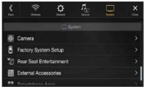 Back Wireless General Source System Close System Camera Factory System Setup Rear Seat Entertainment External Accessories Smartphone Area