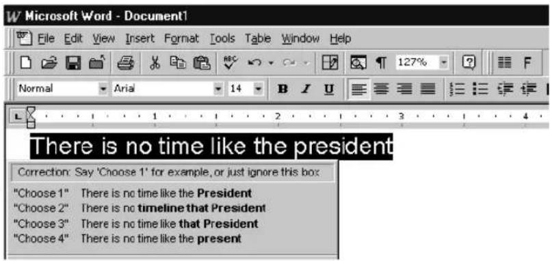 Microsoft Word - Document1 File Edit View Insert Format Tools Table Window Help Normal Arial 14 B I U There is no time like the president Correction: Say 'Choose 1' for example, or just ignore this box "Choose 1" There is no time like the President "Choose 2" There is no timeline that President "Choose 3" There is no time like that President "Choose 4" There is no time like the present