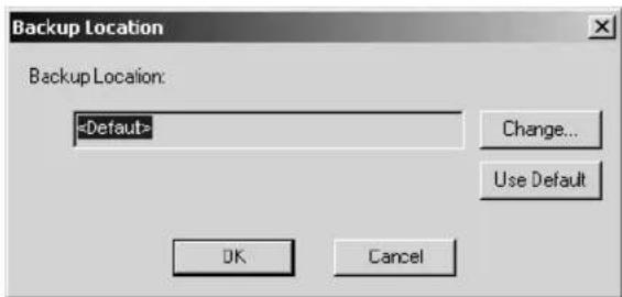 Backup Location Backup Location: Change... Use Default OK Cancel