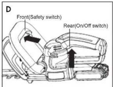 D Front(Safety switch) Rear(On/Off switch)