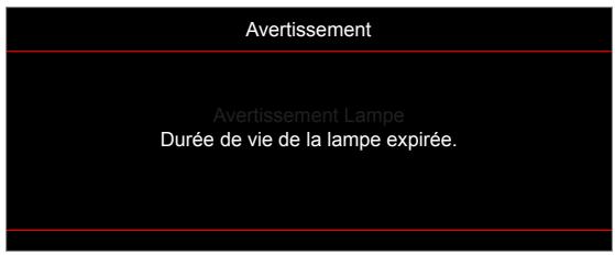 Avertissement Avertissement Lampe Durée de vie de la lampe expirée.