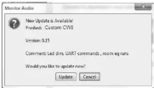 Monitor Audio New Update is Available! Product: Custom CWB Version: 0.15 Comment: Led dim, UART commands, room eq runs Would you like to update now? Update Cancel