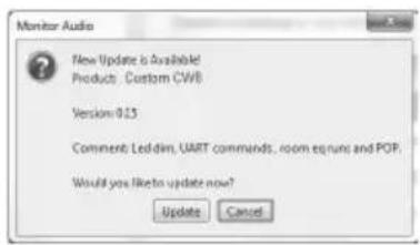 Monitor Audio New Update is Available! Products: Custom CWB Version 0.13 Comment: Loddim, UART commands, room eqnups and POP. Would you like to update now? Update Cancel
