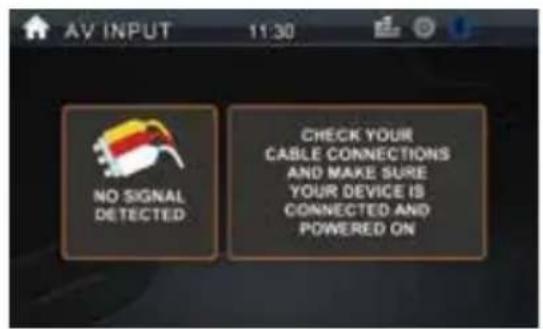AV INPUT 11:30 NO SIGNAL DETECTED CHECK YOUR CABLE CONNECTIONS AND MAKE SURE YOUR DEVICE IS CONNECTED AND POWERED ON