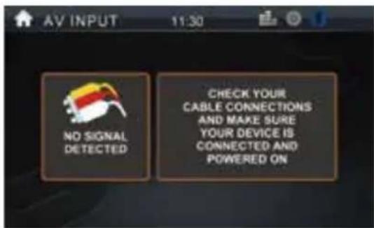 AV INPUT 11:30 NO SIGNAL DETECTED CHECK YOUR CABLE CONNECTIONS AND MAKE SURE YOUR DEVICE IS CONNECTED AND POWERED ON