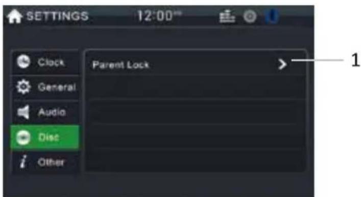 SETTINGS 12:00 Clock General Audio Disc Other Parent Lock 1
