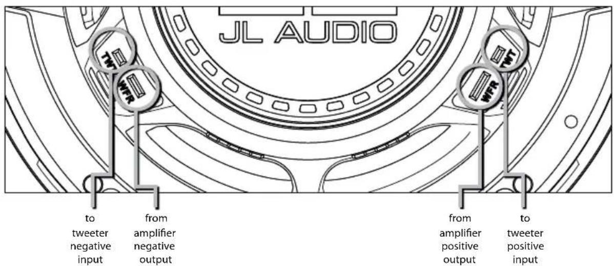 JL AUDIO to tweeter negative input from amplifier negative output from amplifier positive output to tweeter positive input