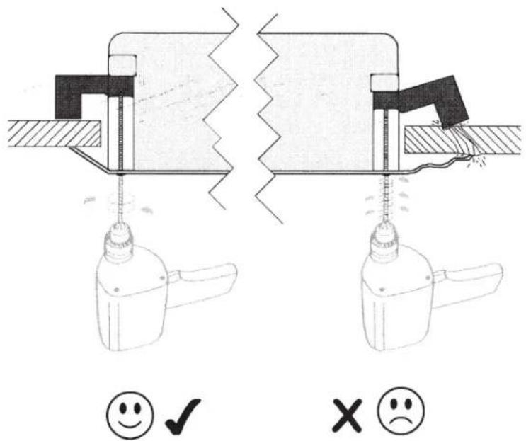 Diagram illustrating correct and incorrect ways to apply a tool to a mechanical component, with positive and negative symbols indicating compliance or rejection.