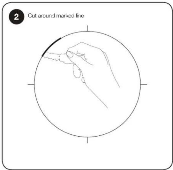 2 Cut around marked line