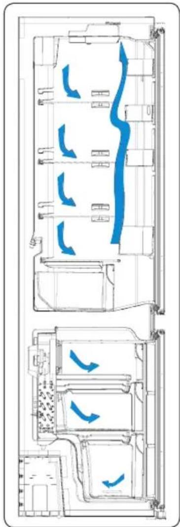 Architectural floor plan showing room layouts and airflow paths (no text or labels).
