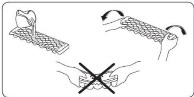 Illustration showing three hand positions: abacus, keyboard, and crumpled base with a crossed-out black symbol (no text or labels).