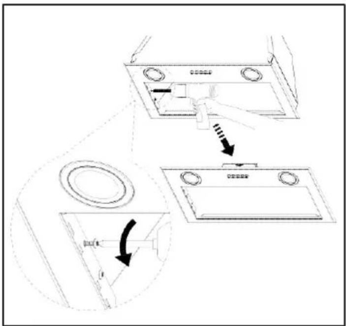 Technical diagram showing a device's internal structure with labeled components and directional arrows indicating assembly or adjustment.