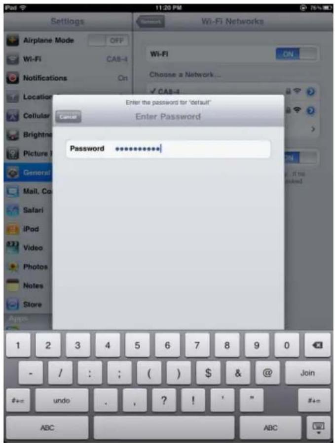 Enter the password for "default" Enter Password Password ************ 1 2 3 4 5 6 7 8 9 0 - / : ; ( ) $ & @ Join #+ undo . , ? ! " ABC ABC