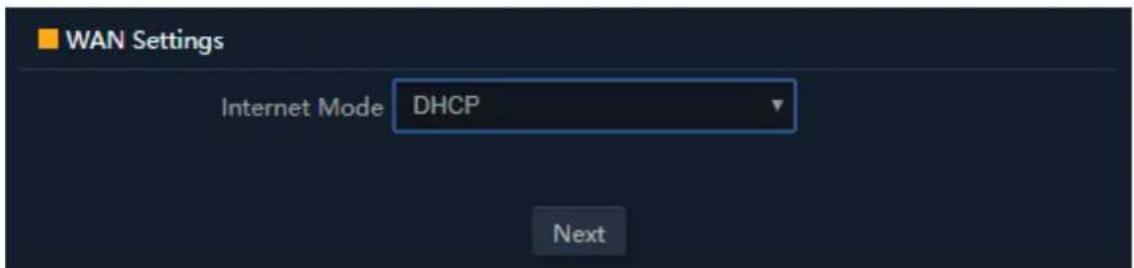 WAN Settings Internet Mode DHCP Next