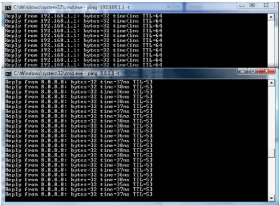 C:\Windows\system32\cmd.exe - ping 192.168.1.1 -t Reply from 192.168.1.1: bytes=32 time