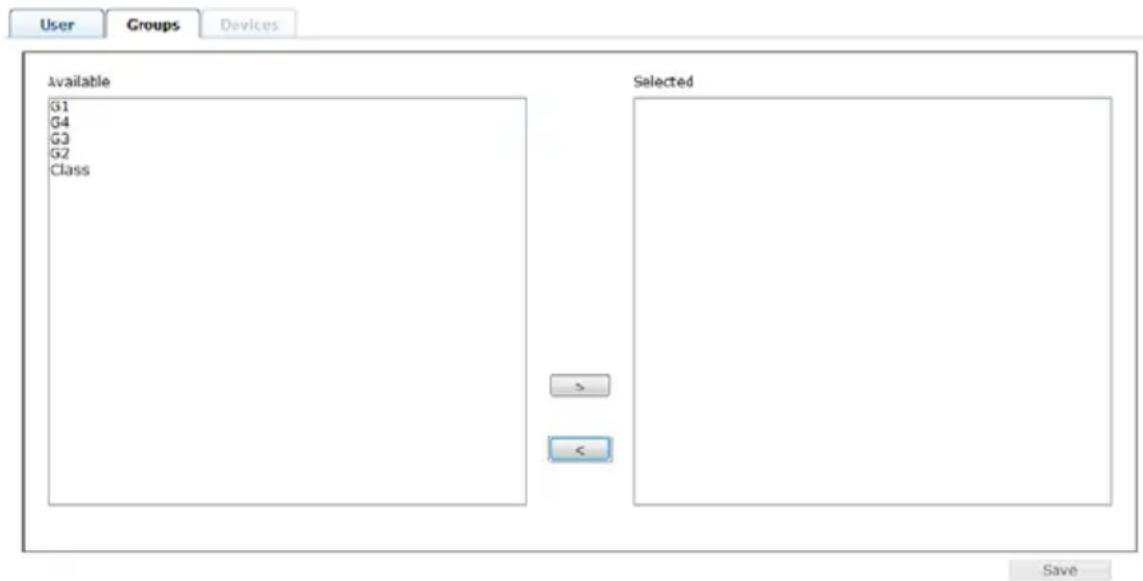 User Groups Devices Available G1 G4 G3 G2 Class Selected > < Save