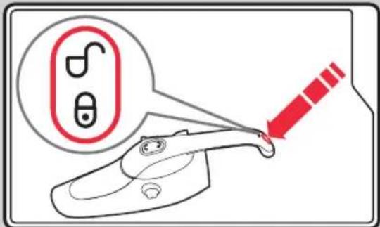 Diagram showing a tool tip with a magnified inset highlighting a key and a red arrow pointing to the tip, indicating a process or instruction.