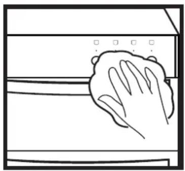 Line drawing of a hand cleaning a window with no text or symbols.