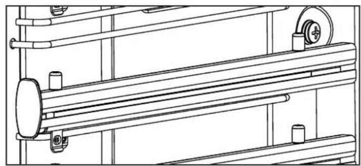 Technical line drawing of a mechanical assembly with rollers and shafts (no text or symbols)