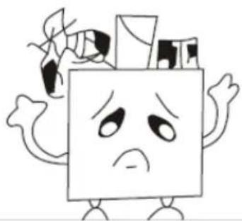 Cartoon character with sad face and limbs, surrounded by floating objects (no text or symbols)
