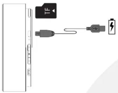 Diagram showing connection between a device and two connected devices with icons for battery, USB, and timer