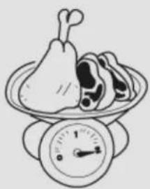 Illustration of a scale with food items and a pointer (no text or symbols)