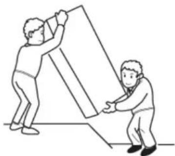 Two cartoon figures assembling a large block, one lifting the other (no text or symbols)
