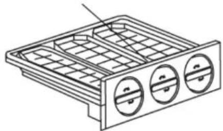 Technical line drawing of a mechanical air vent or rack unit (no text or symbols)