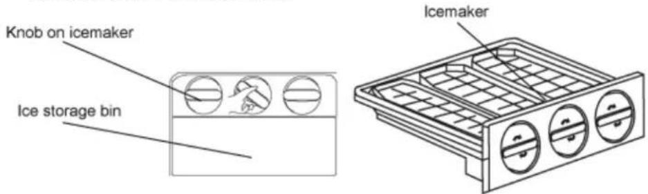 Knob on icemaker Ice storage bin Icemaker