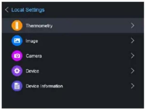 Local Settings Thermometry > Image > Camera > Device > Device Information >