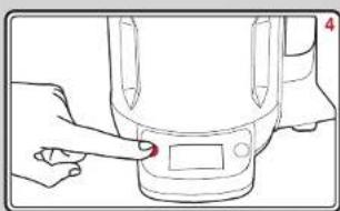 Line drawing of a hand pressing a button on a device (no text or symbols)