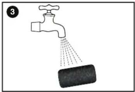 Simple line drawing of a faucet with water spray, no text or symbols present