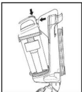 Technical line drawing of a mechanical device with internal components and directional arrows (no text or symbols)