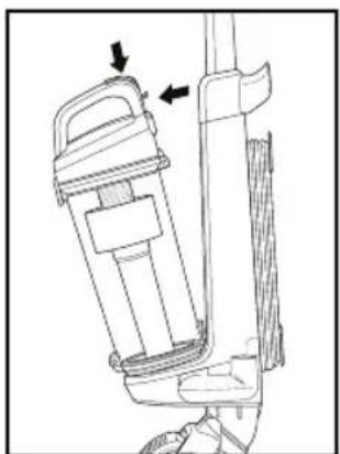 Technical line drawing of a mechanical device with arrows indicating motion or assembly (no text or symbols)