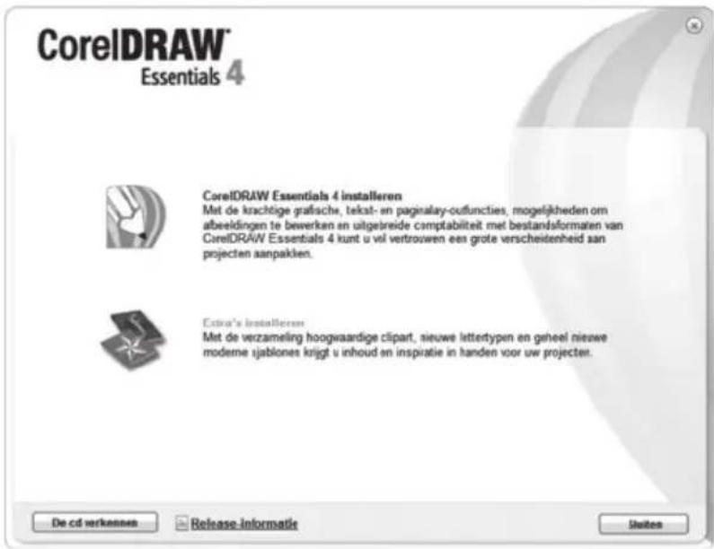 CorelDRAW Essentials 4 CorelDRAW Essentials 4 installeren Mit de krachtige grafische, tekst- en pagesalay-outfuncties, mogelijkheden om abbeeldingen te bewerken en uitgebreide comptabiliteit met bestandsformaten van CorelDRAW Essentials 4 kunt u vol vertrouwen een grote verscheidenheid aan projecten aanpakken. Extra's installeren Mit de verzameling hoogwaardige clipart, nieuwe lettertypen en geheel nieuwe moderne sjabiones krijgt u inhoud en inspiratie in handen voor uw projecten. De cd verkennen Release-informatie Usites