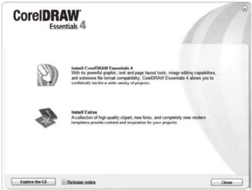 CorelDRAW® Essentials 4 Install CorelDRAW Essentials 4 With its powerful graphic, text and page layout tools, image editing capabilities, and extensive file format compatibility. CorelDRAW Essentials 4 allows you to confidently tackle a wide variety of projects. Install Extras A collection of high-quality clipart, new fonts, and completely new modern templates provide content and inspiration for your projects. Explore the CD Release notes Close